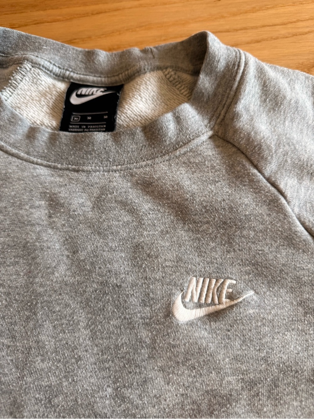 Nike Men’s Light Grey Crewneck Sweatshirt with White Embroidered Logo